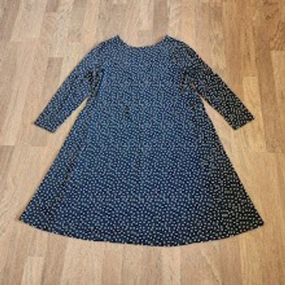 Loft Outlet Black Small‎ Polka Dot A-Line Swing Dress 3/4 Sleeve V-Back 510